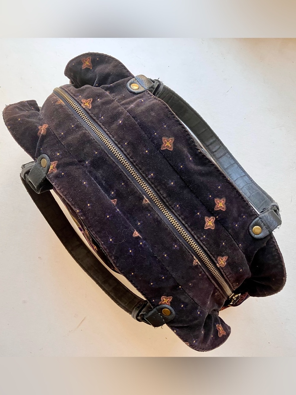 👜 Lucky Brand Purse Leather Velvet Paisley celestial Shoulder Bag Tote - Picture 3 of 6